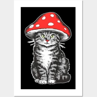 Cat with Mushroom Hat Posters and Art